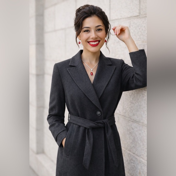 Cinzia Rocca Loro Piana Superfine Black Wool Coat Italy Wrap Trench Capsule - Picture 2 of 16